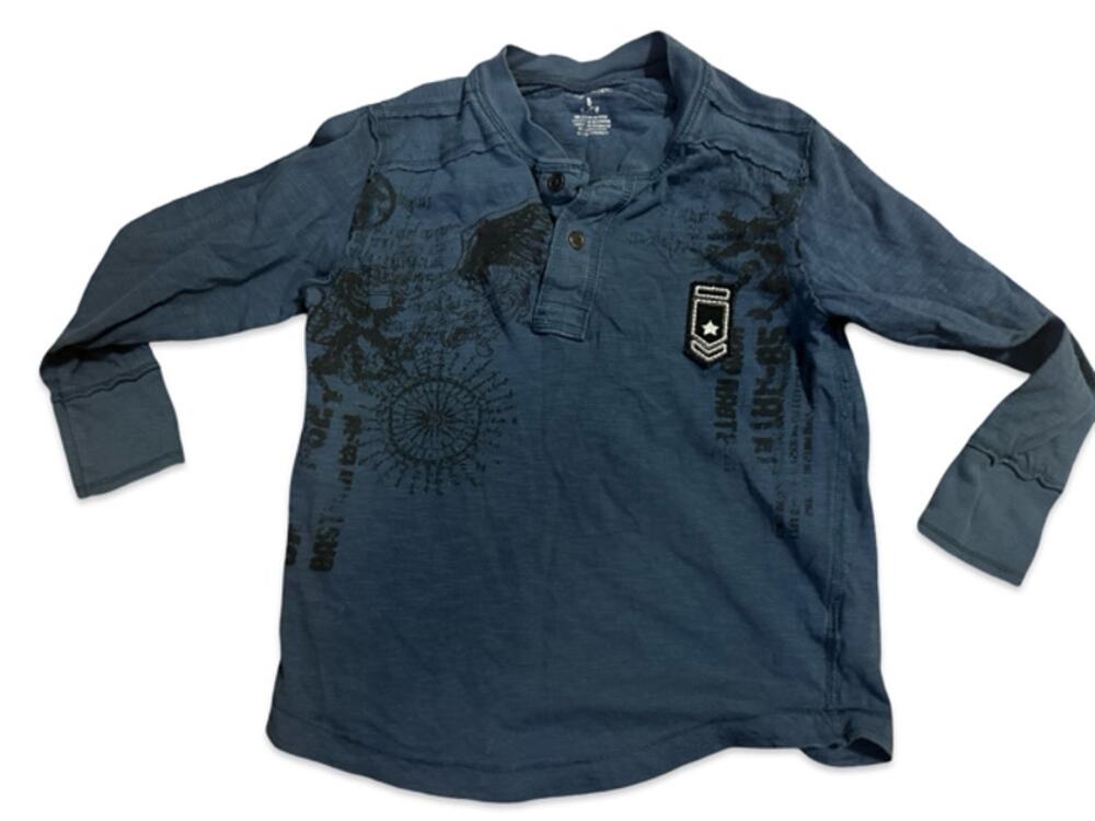 Uproar Boys Henley Shirt Size 8 S Blue Gray Long Sleeve Graphic